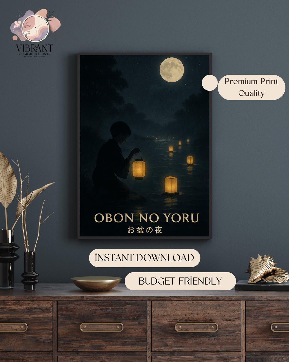 Obon No Yoru Japandi Art Print, Japanese Festival - Image 5