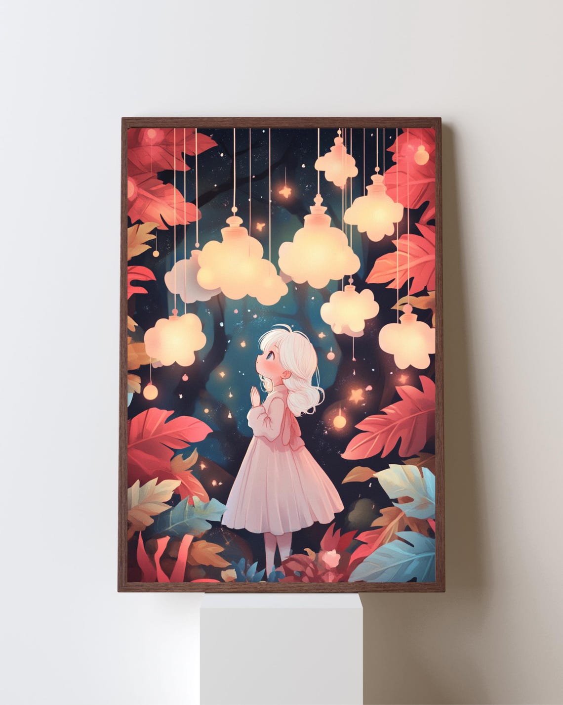Dreamy Cloud Girl, Whimsical Night Sky Art Print