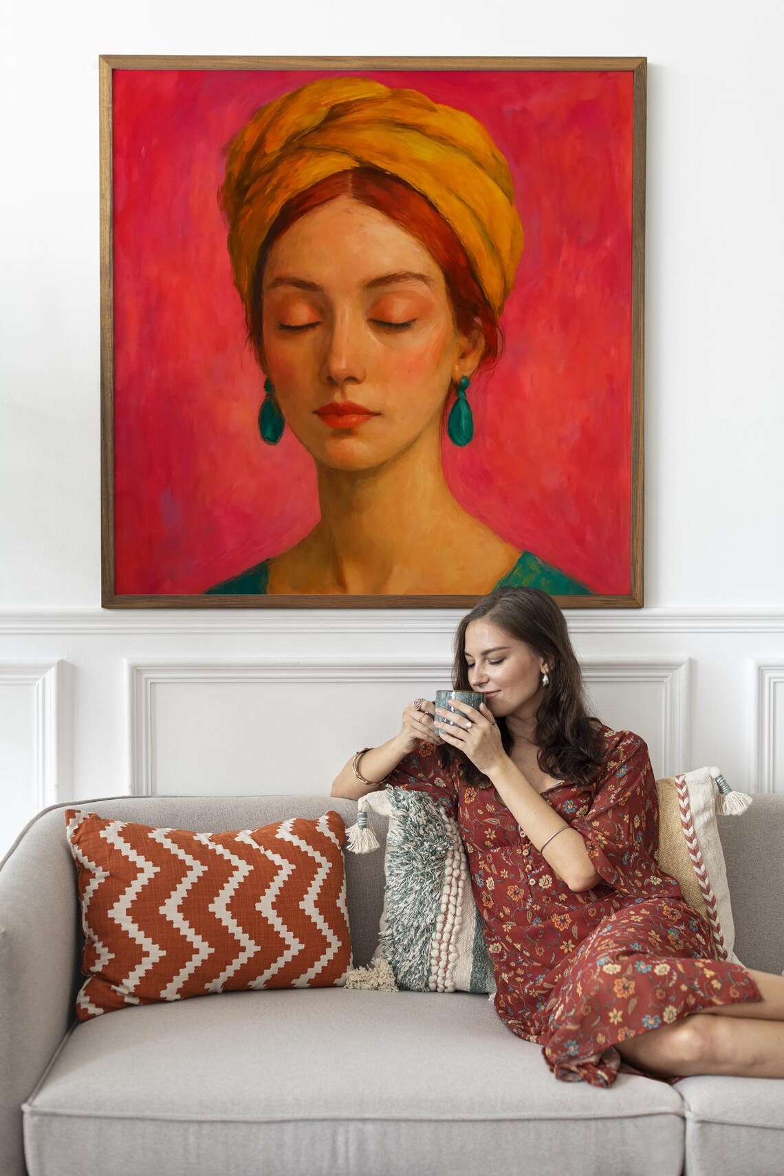 Boho Woman Portrait, Bold Colorful Female Face - Image 2