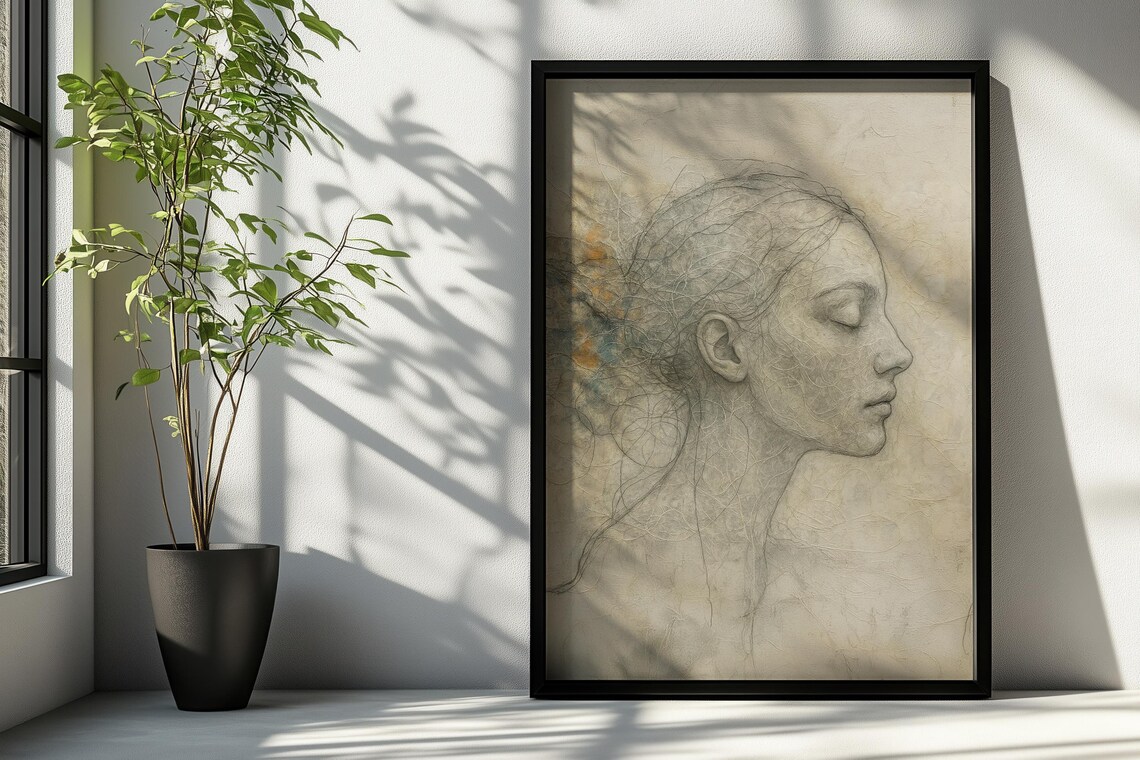 Textured Abstract Woman Portrait, Boho Home Decor - Image 3