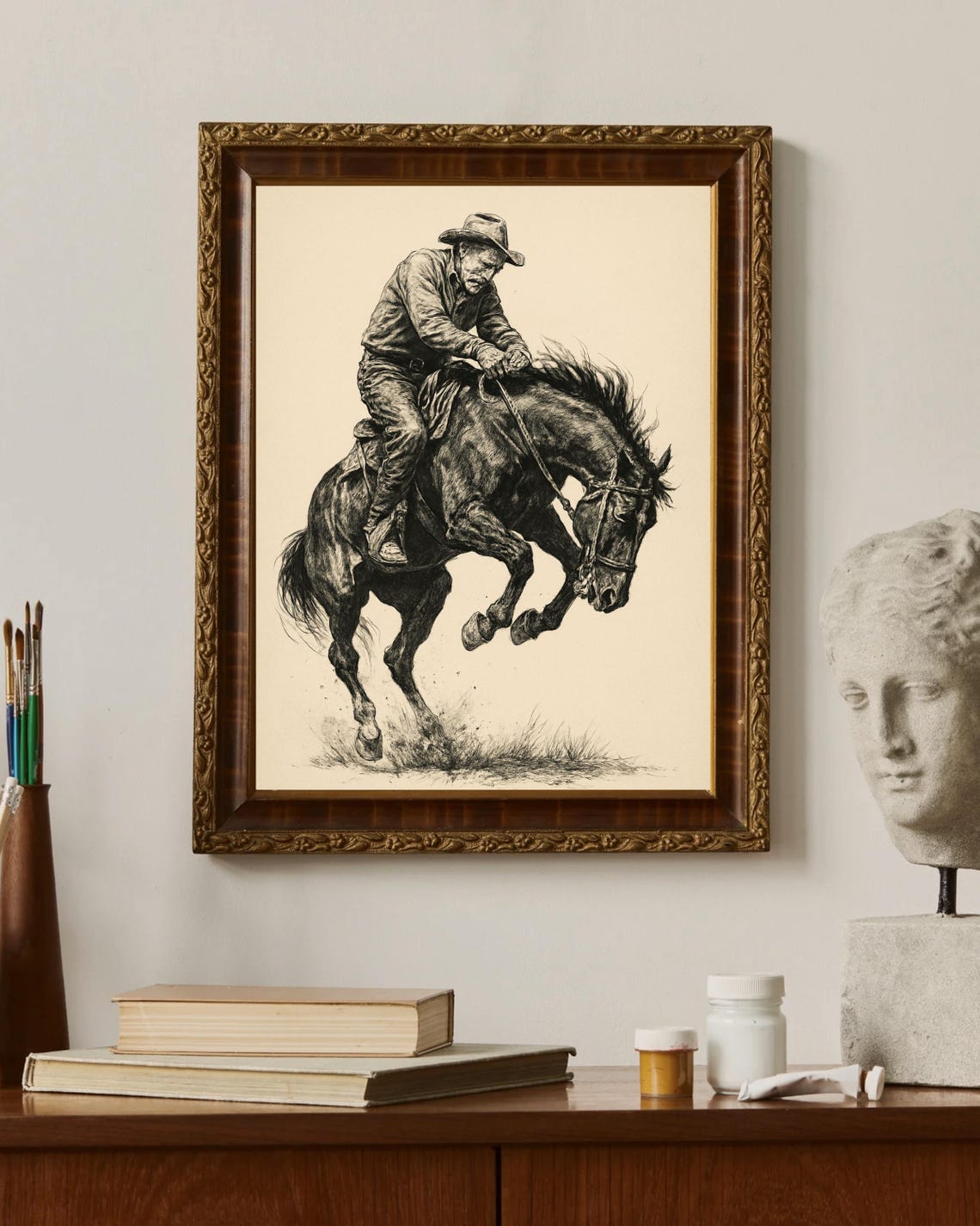Wild West Rodeo Cowboy Sketch, Vintage Western Art - Image 4