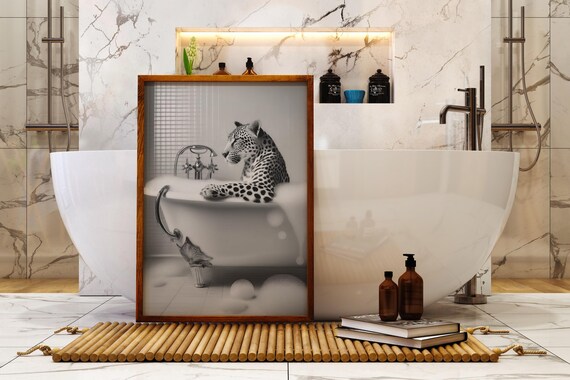 Leopard In Bathtub, Funny Bathroom Decor