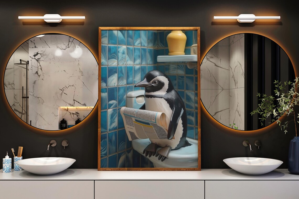 Funny Penguin Bathroom Wall Art, Toilet Humor Decor - Image 5