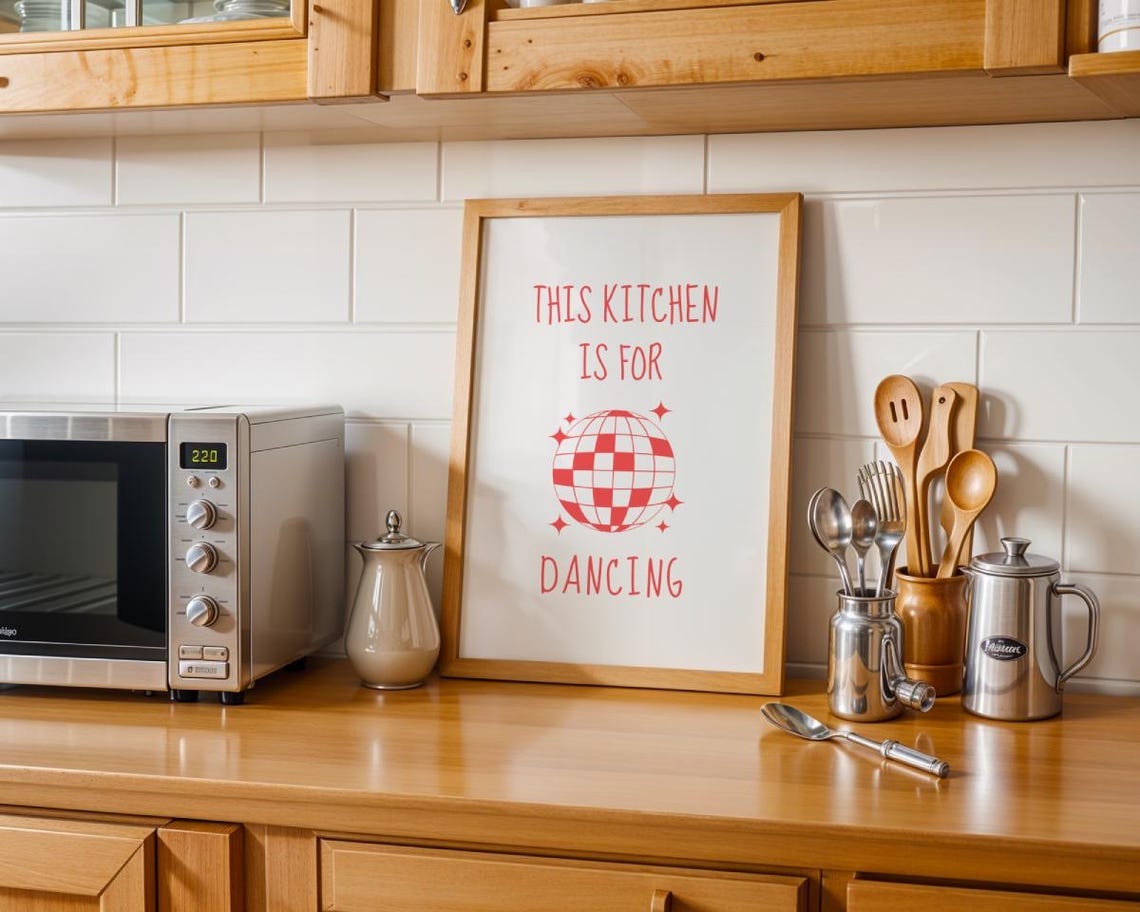 Aesthetic Kitchen Decor Cute Dance Art Red Kitchen Wall Art Print Minimalist Retro Print Trendy Kitchen Poster Art Print - Image 6