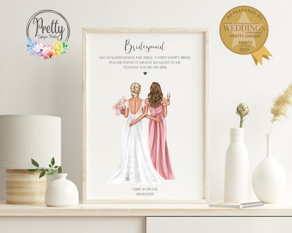 Gift For Bridesmaid Personalised Bride And Bridesmaid Print Bridesmaid Gifts Wedding Thank You Gift