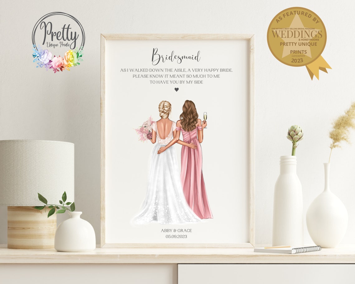 Personalised Bridesmaid Wedding Day Thank You Keepsake Gift Poster