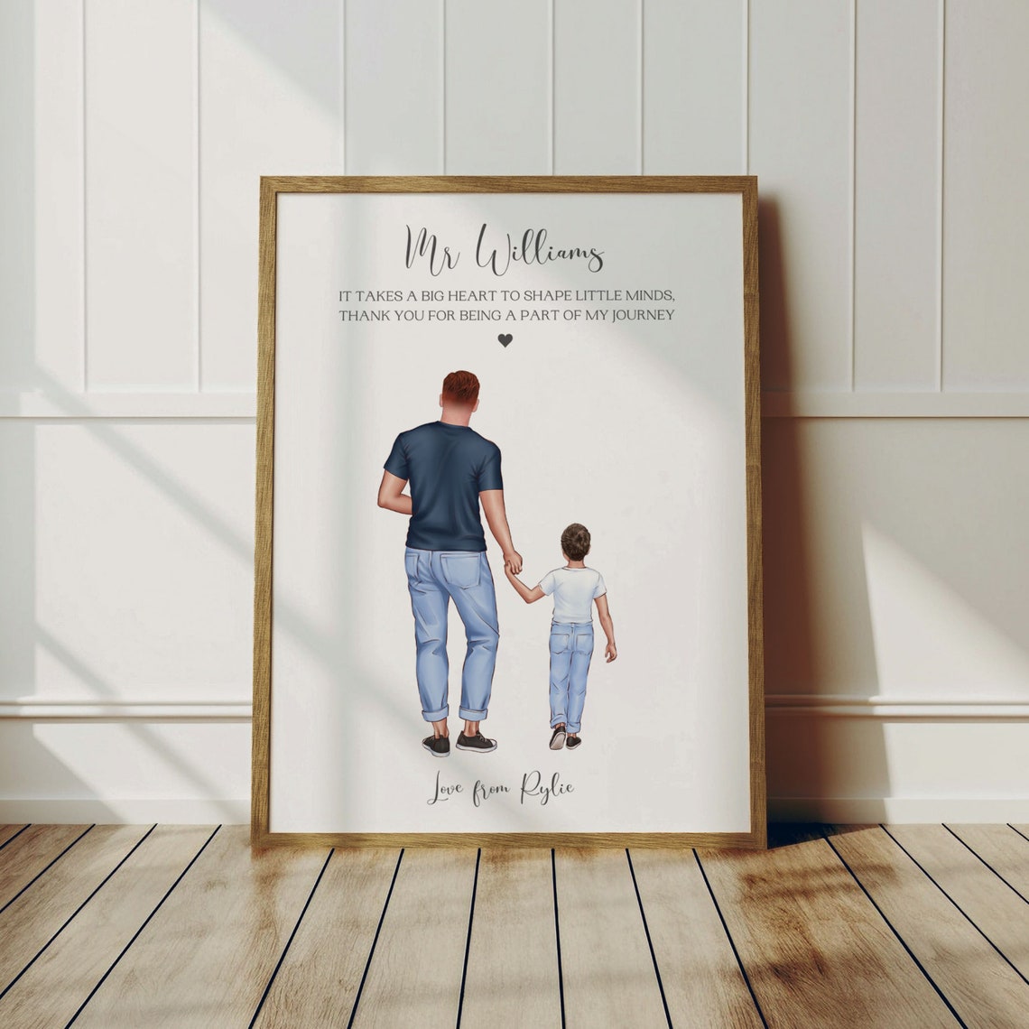 Personalised Teacher Thank You Print Big Heart Shape Little Minds Boy