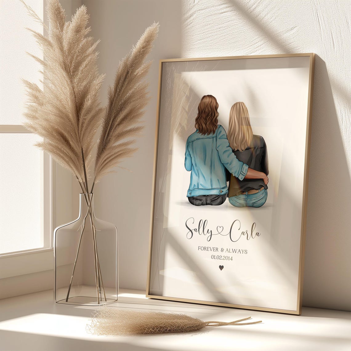 Personalised Forever and Always Denim Couple Date Framed Print