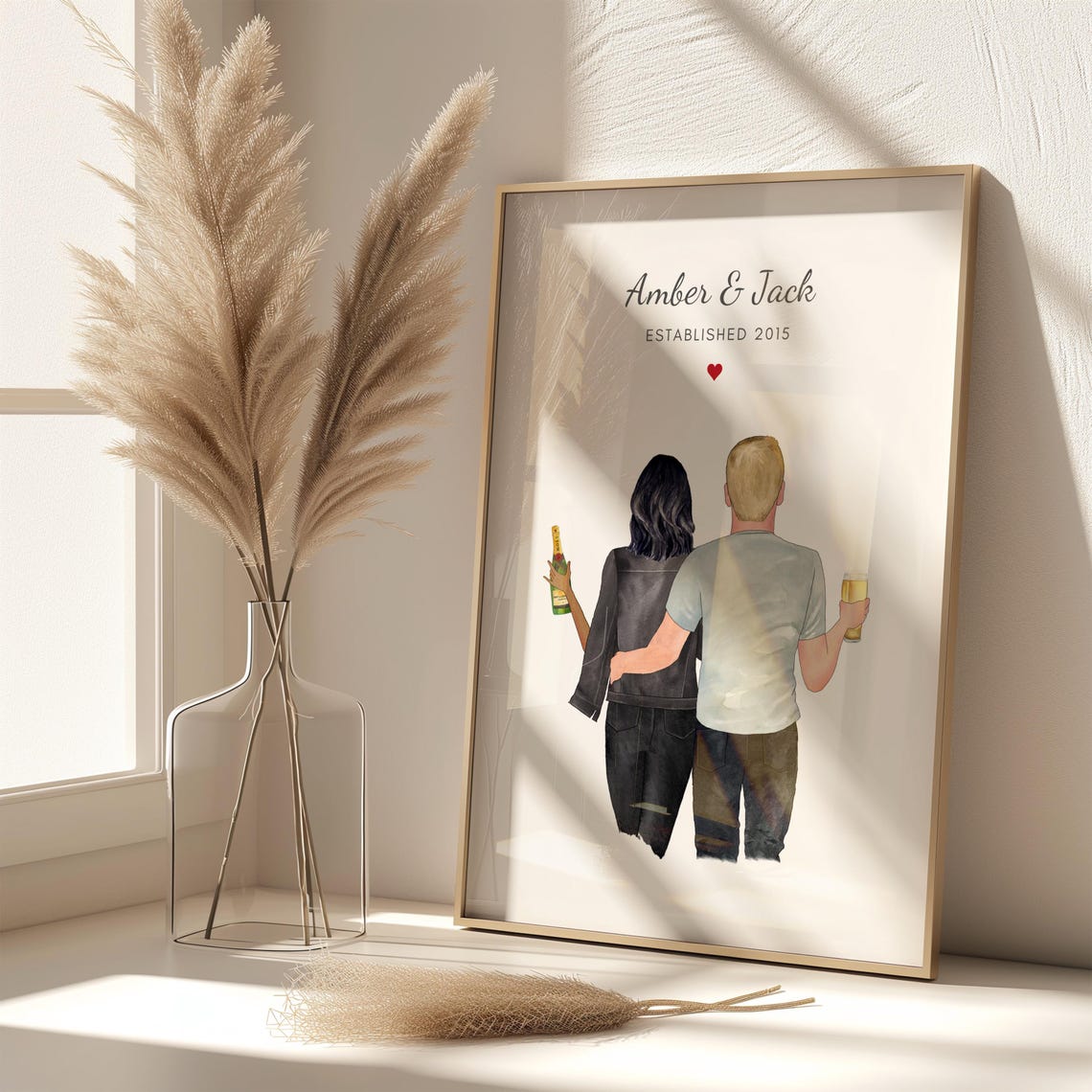 Personalised Couple Champagne and Beer Established Date Framed Print