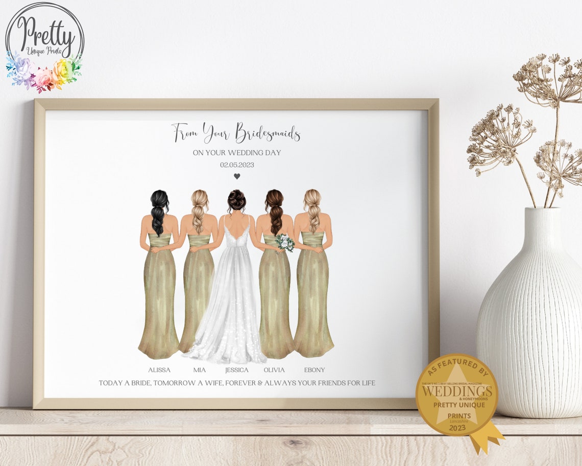 From Your Bridesmaids Wedding Day Five Friends Group Keepsake Print
