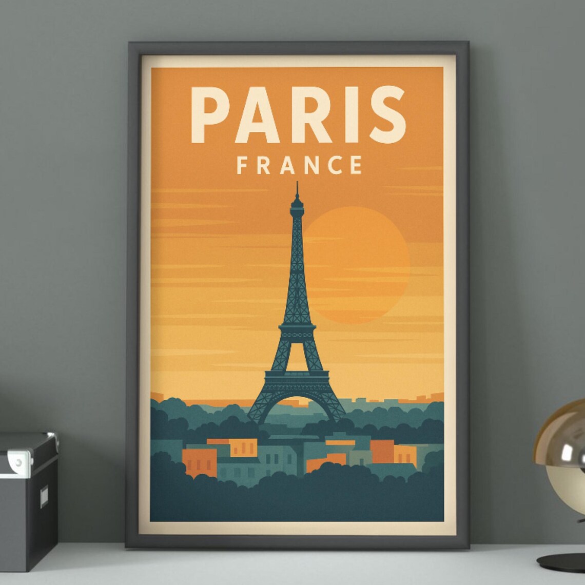 Paris Eiffel Tower Sunset Vintage France Retro Romantic Travel Poster