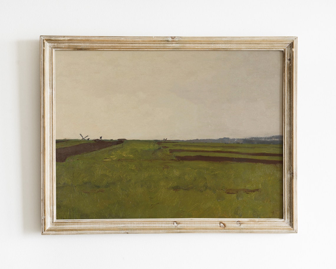 Vintage Art Farmhouse Art Print Vintage Landscape Painting Landscape Print Antique Painting Minimal Landscape Art Art