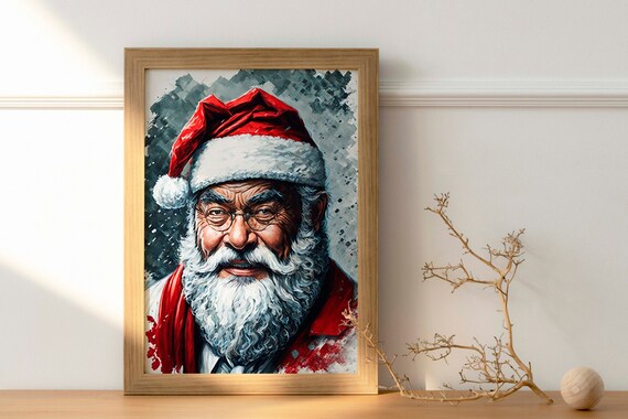 Jolly Santa Claus Portrait Red Watercolor Christmas Art Print