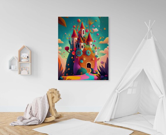 Magical Candy Castle With Pink Orbs Whimsical Kids Art Poster