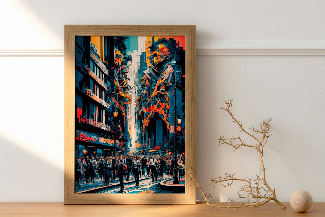 Crowded City Street Abstract Graffiti Urban Night Artwork Poster - Image 2