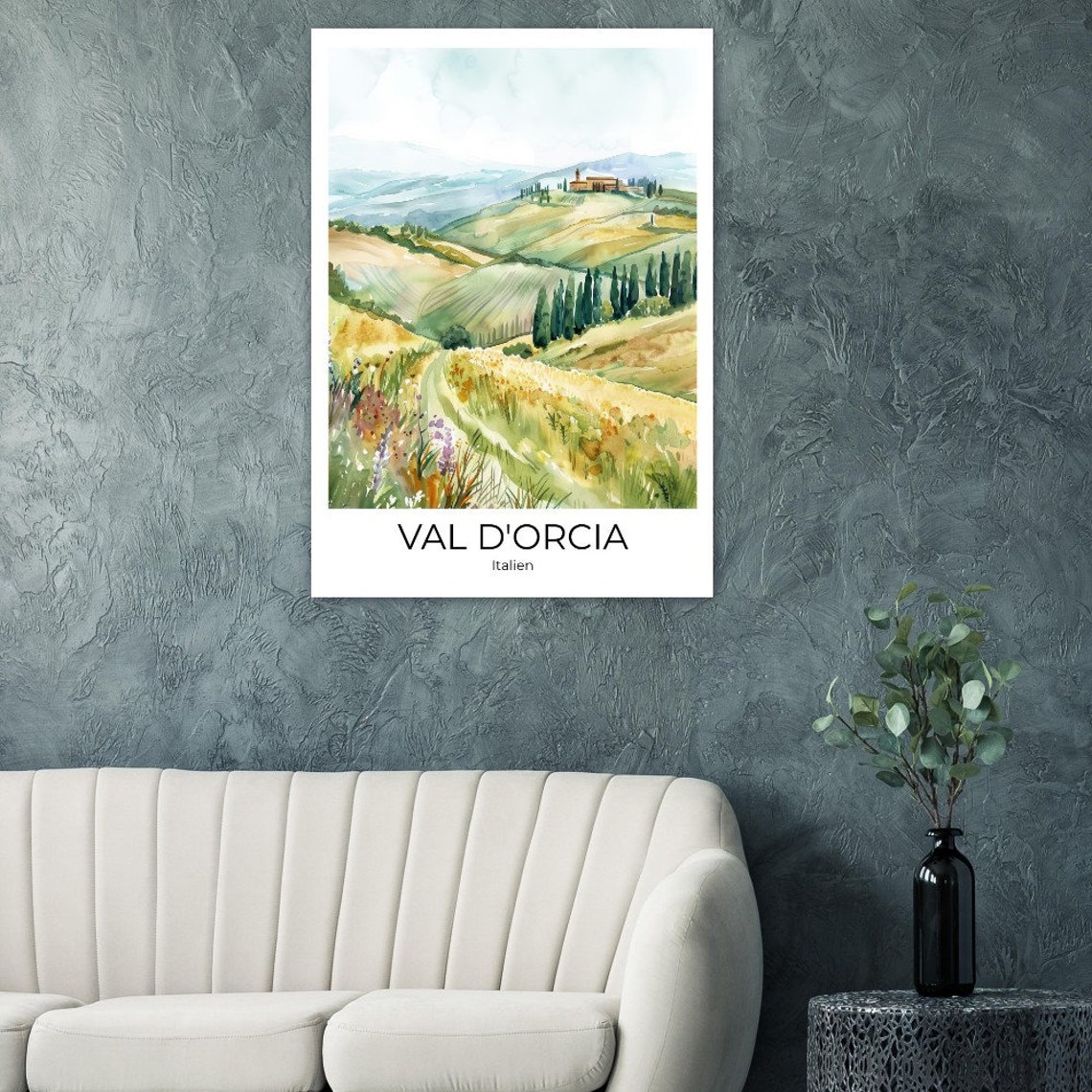 Val d'Orcia Watercolor Hills Wildflowers Tuscany Italy Poster - Image 4