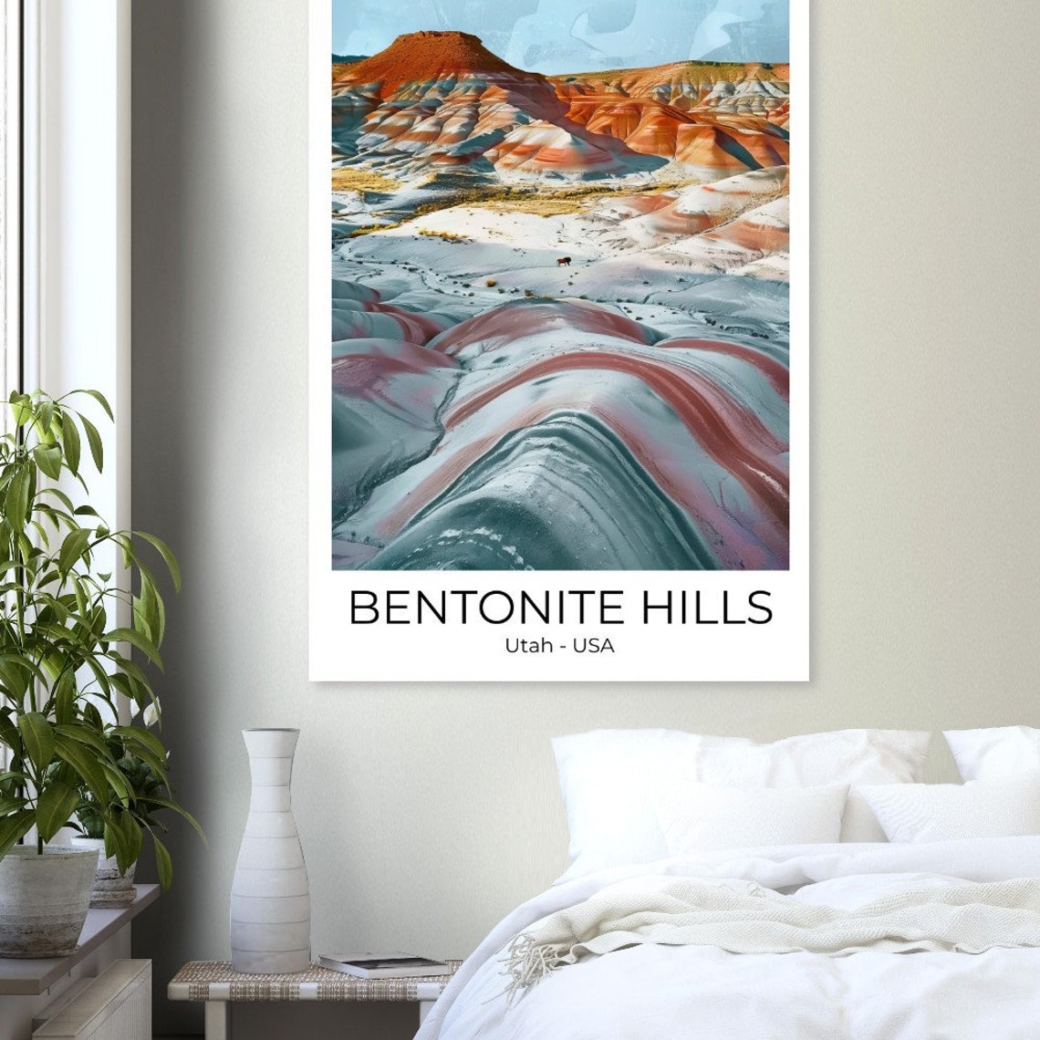 Bentonite Hills Utah Colorful Striped Badlands Desert Landscape Poster - Image 3