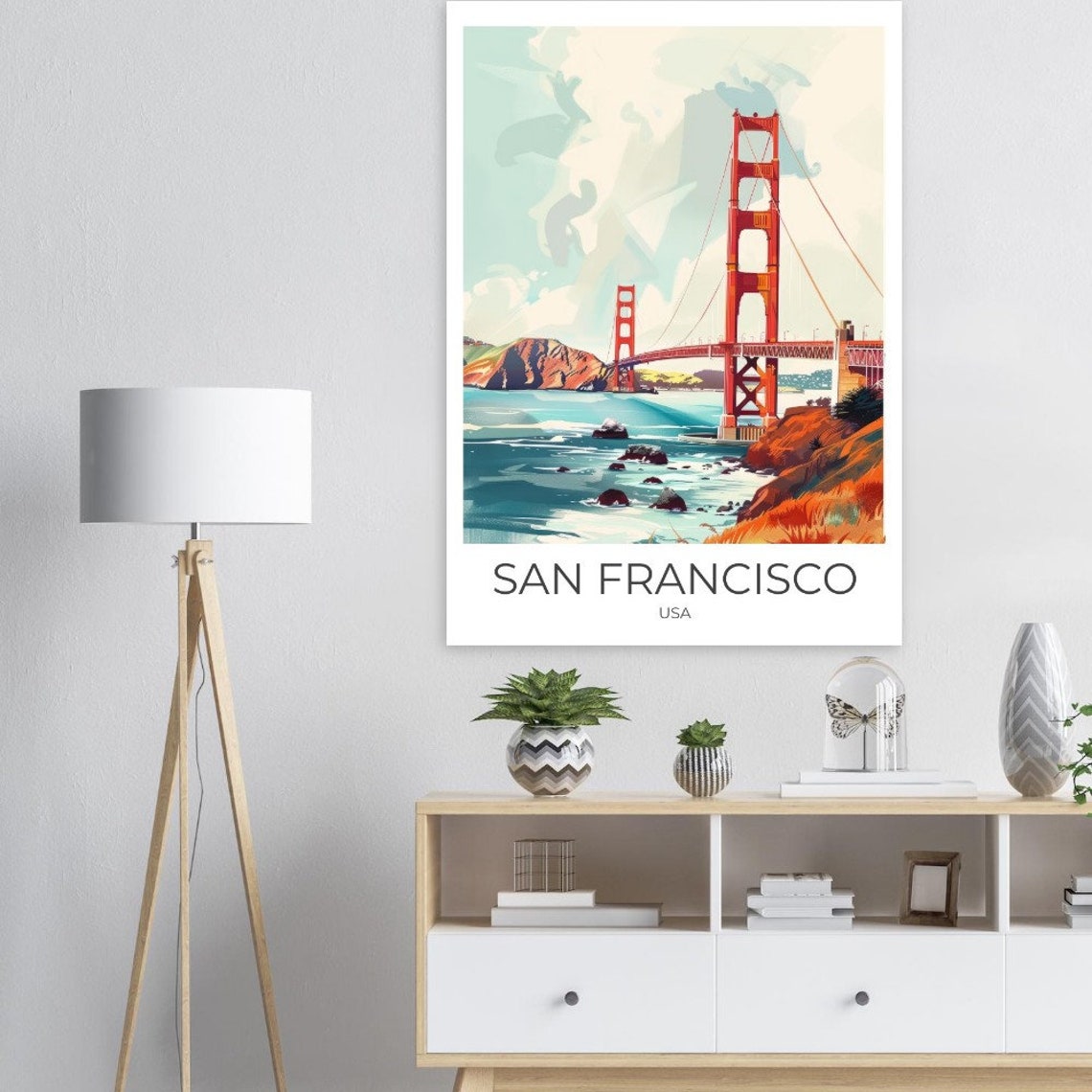 San Francisco Golden Gate Bridge Watercolor Bay View Travel Poster - Image 2