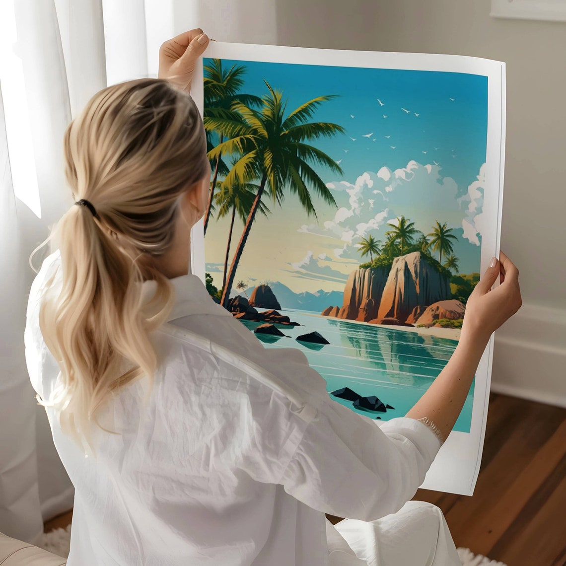 La Digue Seychelles Granite Rocks Palm Beach Tropical Travel Poster - Image 4