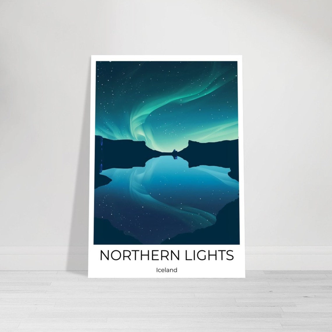 Northern Lights Iceland Aurora Borealis Night Sky Reflection Poster - Image 3