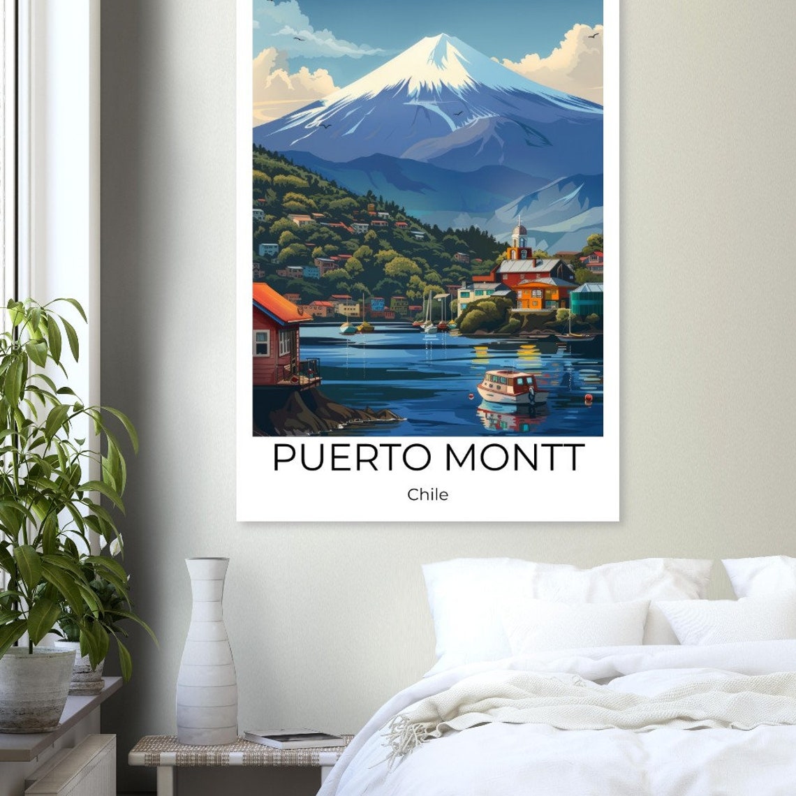 Puerto Montt Chile Snowy Volcano Harbor Vintage Travel Poster - Image 3