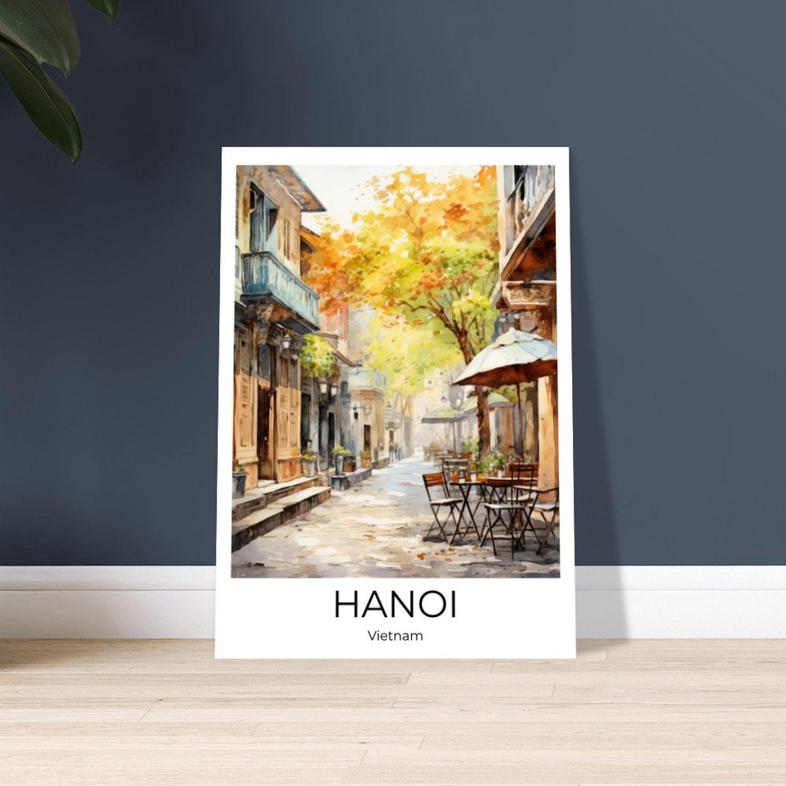 Hanoi Vietnam Old Quarter Cafe Street Watercolor Travel Poster - Image 2