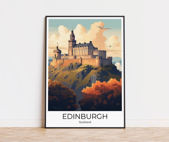 Edinburgh Castle Travel Poster Wall Art Travel Print Home Decor Poster Gift Illustration Travel Print