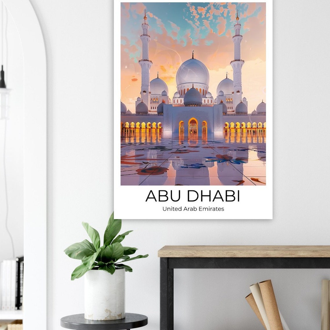 Abu Dhabi Sheikh Zayed Grand Mosque Sunset Illustration Poster - Image 3