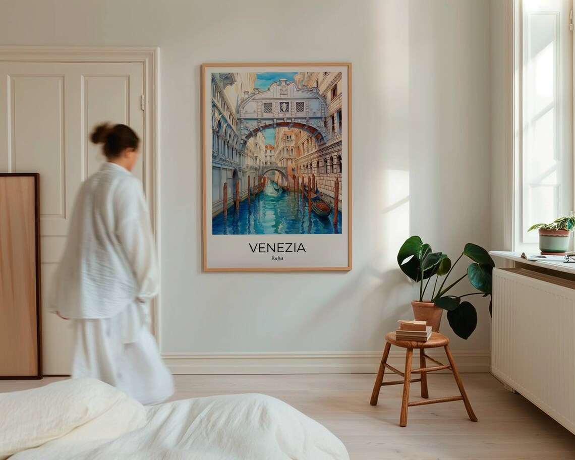Venice Italy Bridge Of Sighs Canal Gondola Watercolor Poster - Image 4