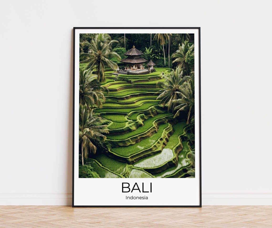 Bali Indonesia Tegalalang Rice Terraces Temple Travel Poster