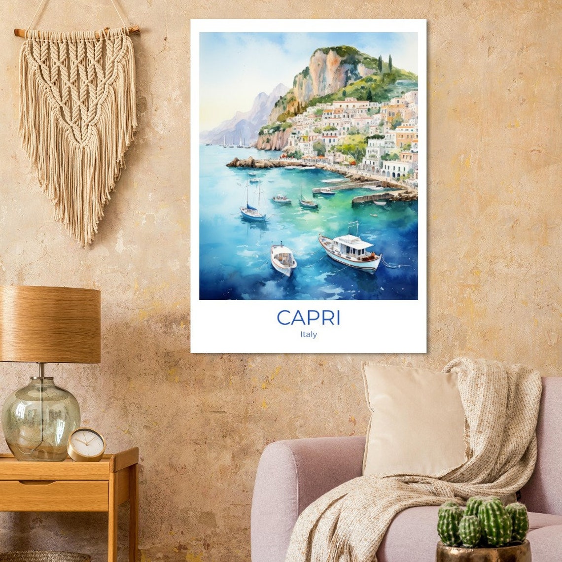 Capri Travel Poster Italy Gift Capri Travel Poster Watercolor Travel Print Capri Capri Travel Souvenir Capri Wall Decoration Italy Print - Image 2