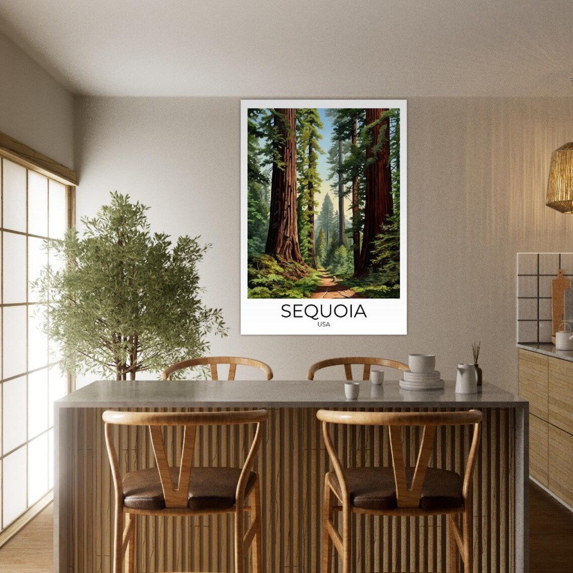 Sequoia USA Giant Redwood Forest Trail Vintage Travel Poster - Image 4