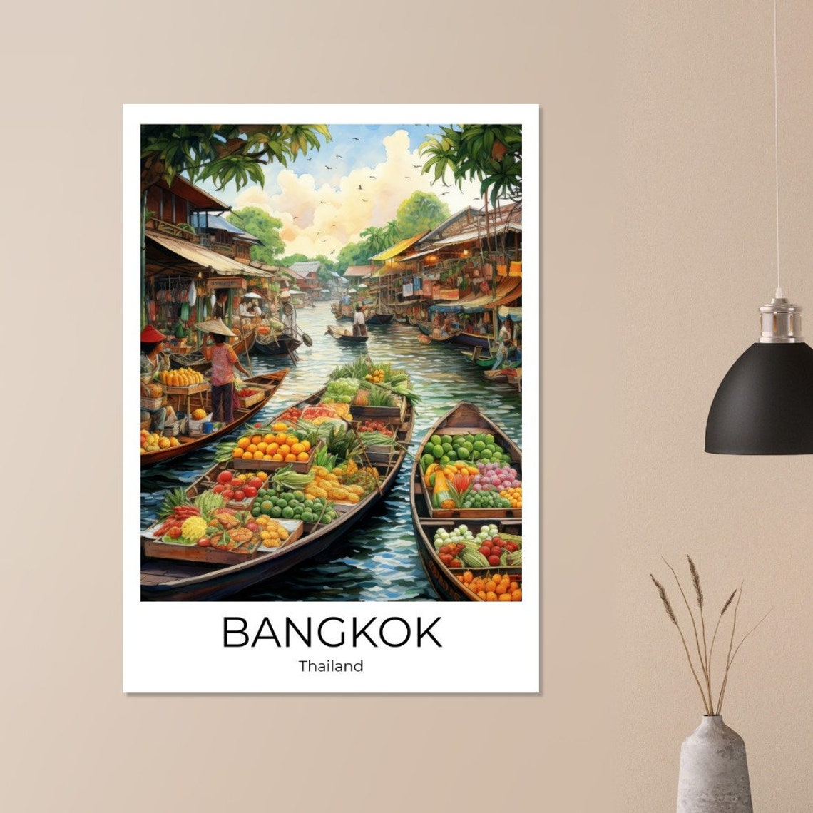 Bangkok Floating Market Watercolor Travel Poster Of Bangkok Wall Art Bangkok Travel Thailand Bangkok Wall Decoration - Image 3