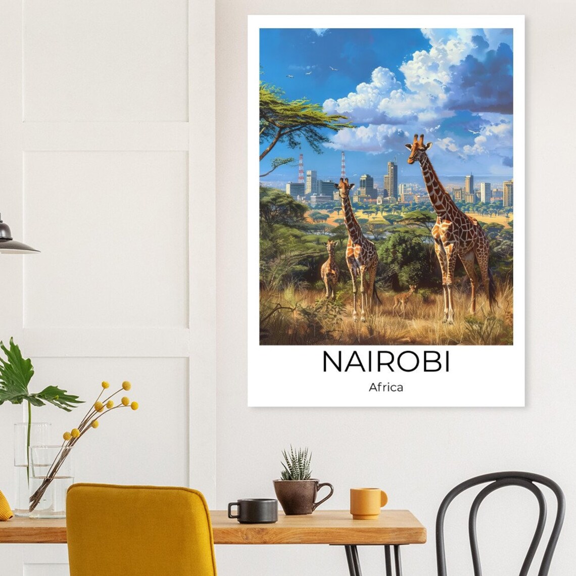 Nairobi Africa Giraffes City Skyline Savanna Wildlife Travel Poster - Image 3