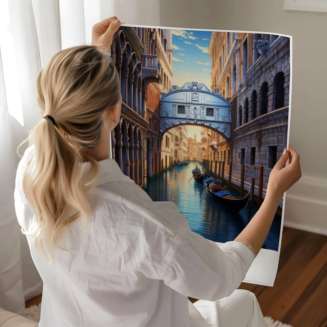 Venice Italy Bridge Of Sighs Evening Gondolas Canal Watercolor Poster - Image 3