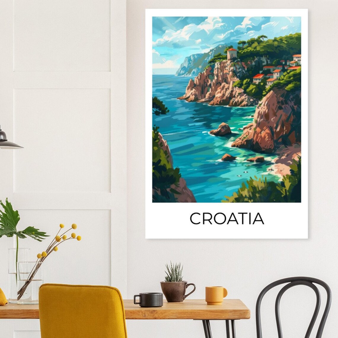 Croatia Rocky Cove Cliffside Village Azure Sea Sailboats Art Poster - Image 4