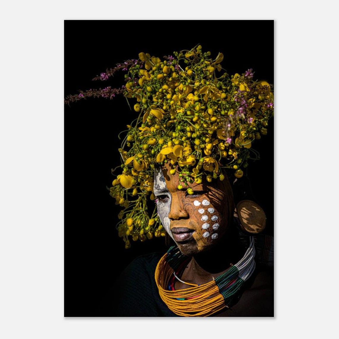 Suri Tribe Ethiopia Yellow Blossom Omo Valley Headdress Portrait Print - Image 2