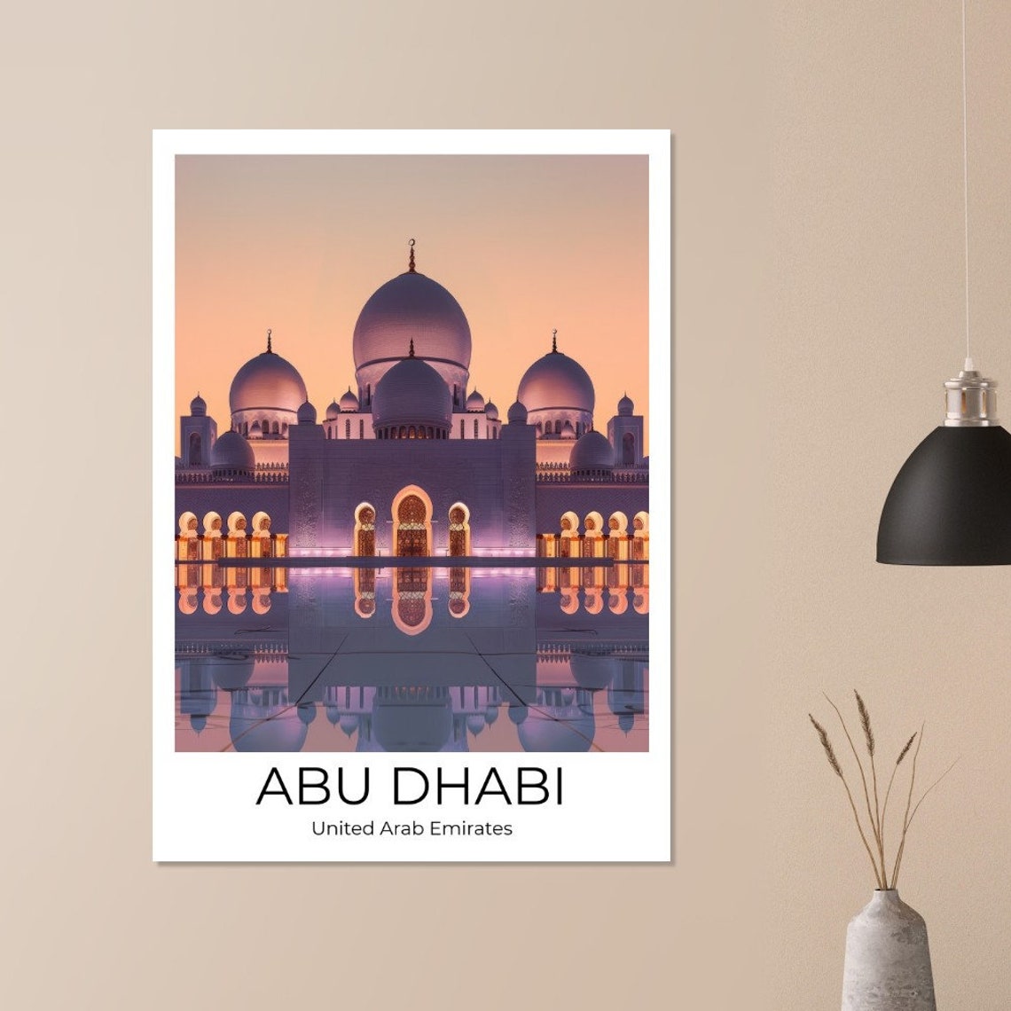 Abu Dhabi Grand Mosque Dusk Arches Reflection Serene Art Poster - Image 3