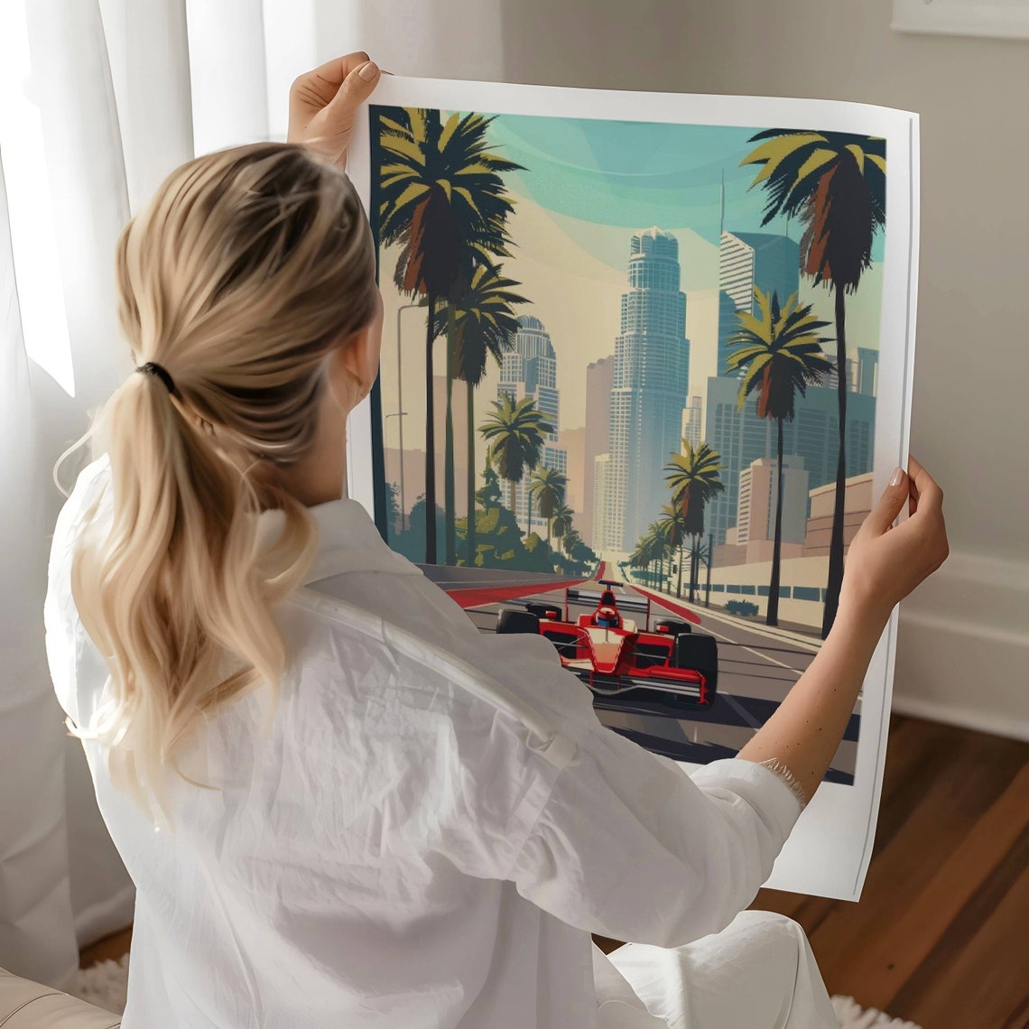 Abu Dhabi UAE Formula 1 Race Car Palm Boulevard Racing Poster - Image 3