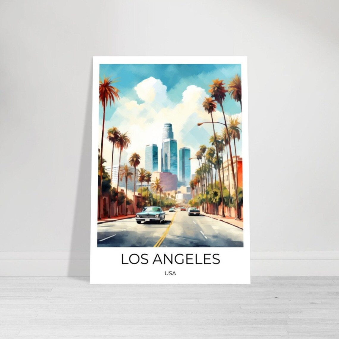 Los Angeles California Downtown Skyline Watercolor Travel Poster