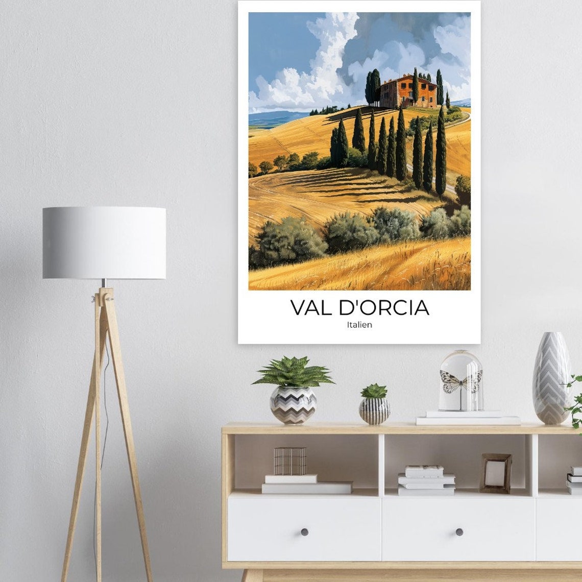 Val d'Orcia Tuscany Travel Poster Italy Golden Wheat Cypress Art - Image 4