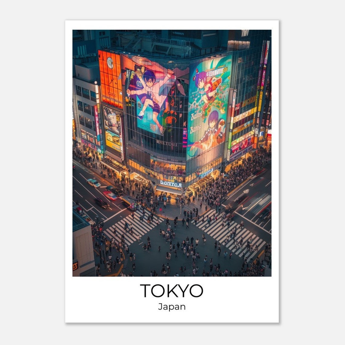 Tokyo Japan Night View of Shibuya Crossing Glowing Billboards Poster - Image 3