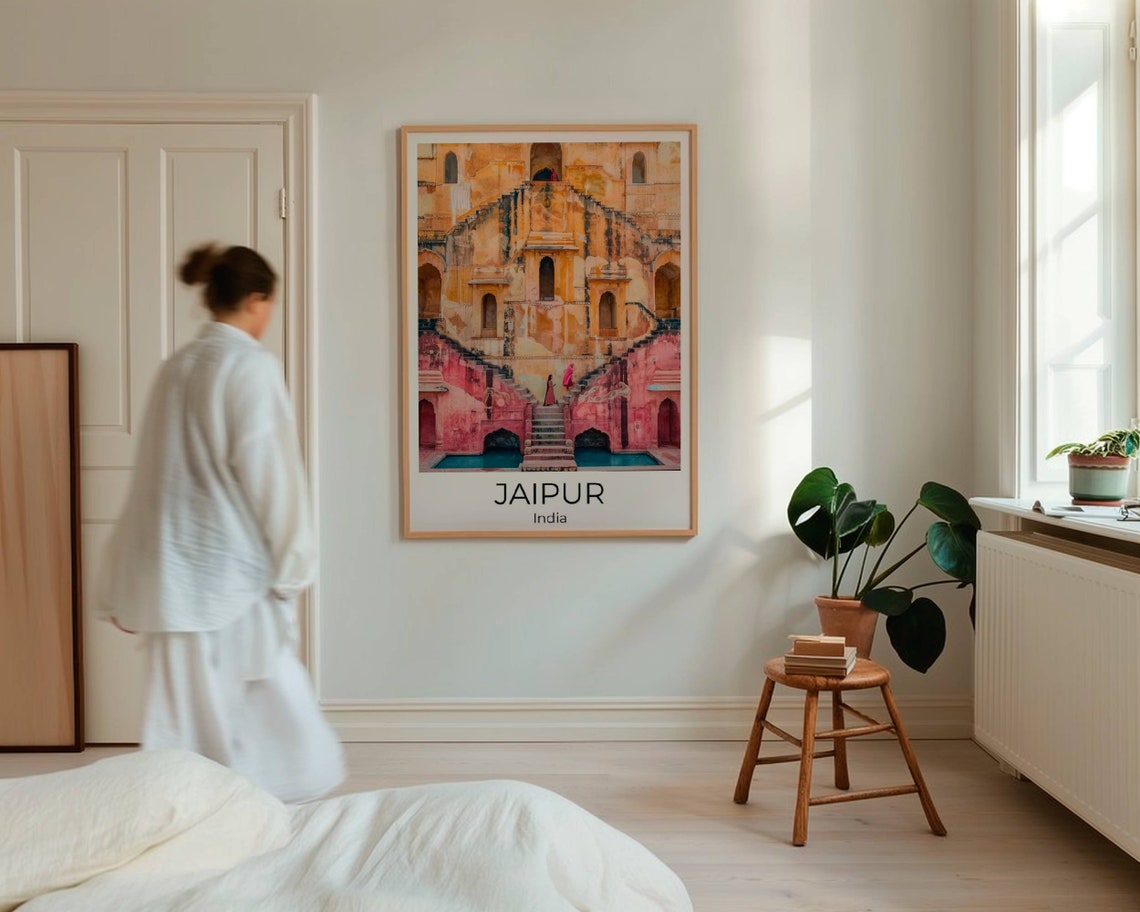 Jaipur Historic Stepwell with Pink Staircase India Travel Poster - Image 4