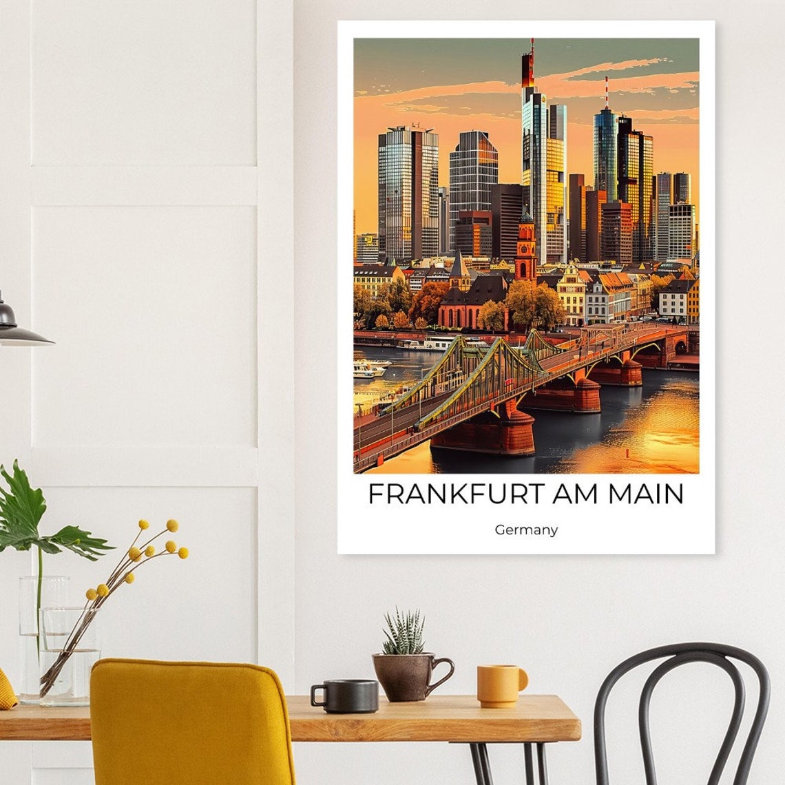 Frankfurt am Main Germany Skyline Sunset River Bridge Poster - Image 3