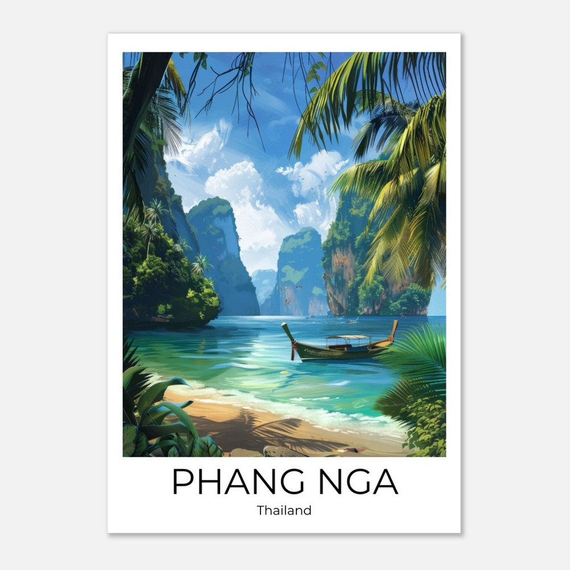 Phang Nga Thailand Limestone Karsts Longtail Boat Bay Poster