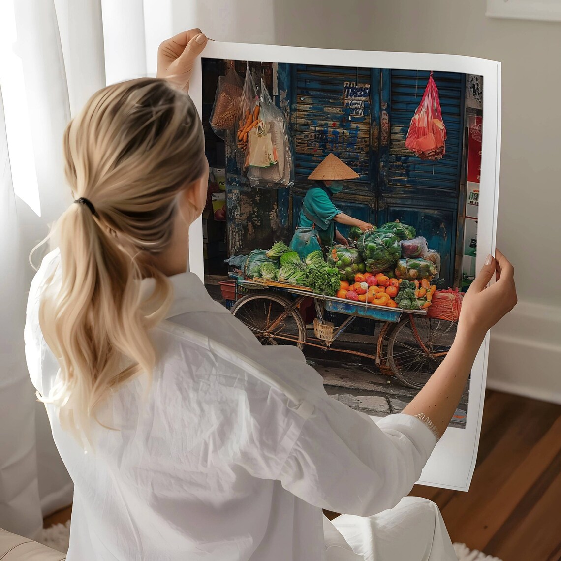 Hanoi Vietnam Street Vendor Old Quarter Market Scene Travel Poster - Image 3