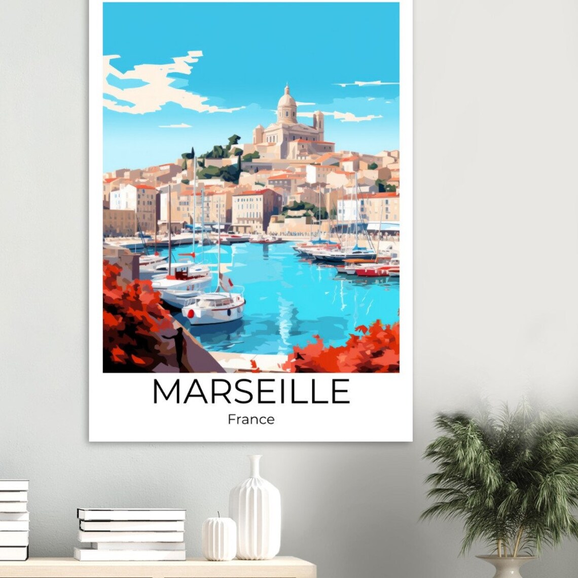 Marseille France Old Port Basilica Hilltop Skyline Travel Poster - Image 4