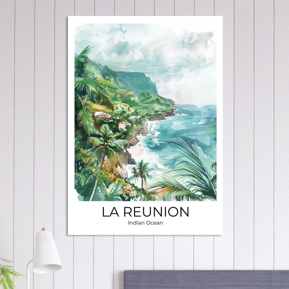 La Reunion Indian Ocean Tropical Coast Watercolor Travel Poster - Image 5