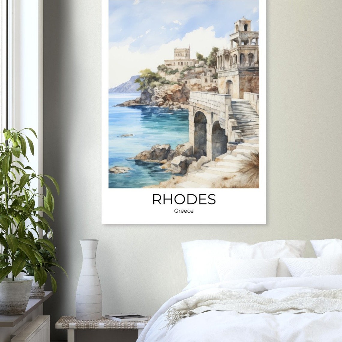 Rhodes Greece Ancient Stone Coastline Steps Sea View Travel Poster - Image 3