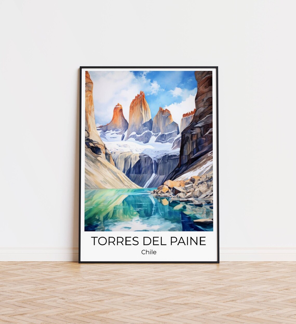 Torres del Paine Chile Granite Towers Glacial Lake Watercolor Poster - Image 2